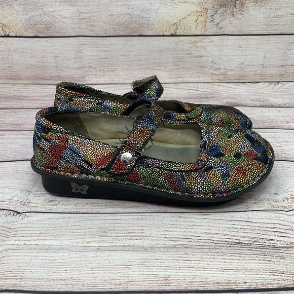 Alegria Belle BEL-180 Multi Painterly Leather Mary Jane Clogs Sz 37 US 7 Mosaic - Picture 1 of 8